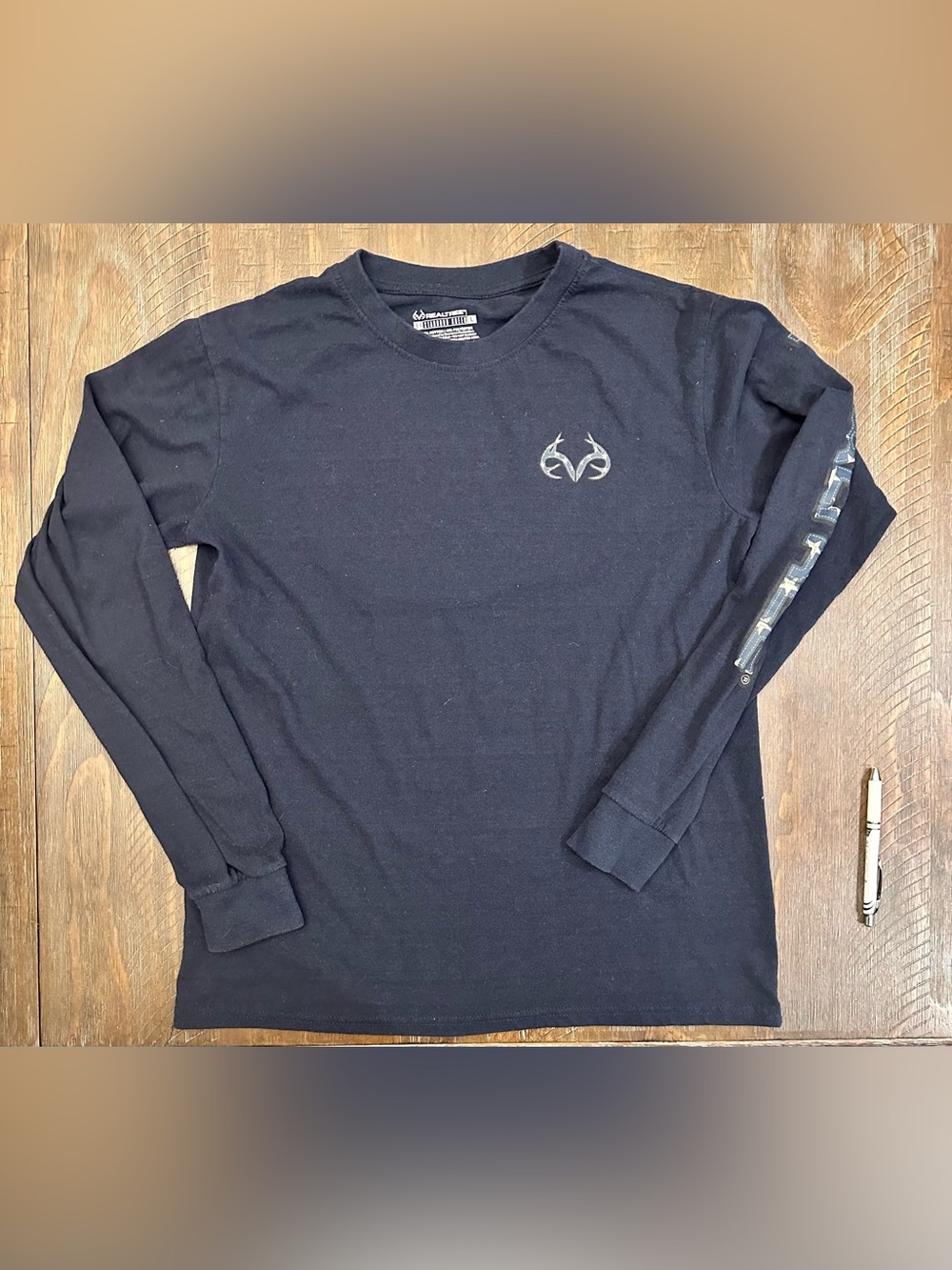navy blue Long-Sleeve Men’s Shirt with Antler Logo Real tree